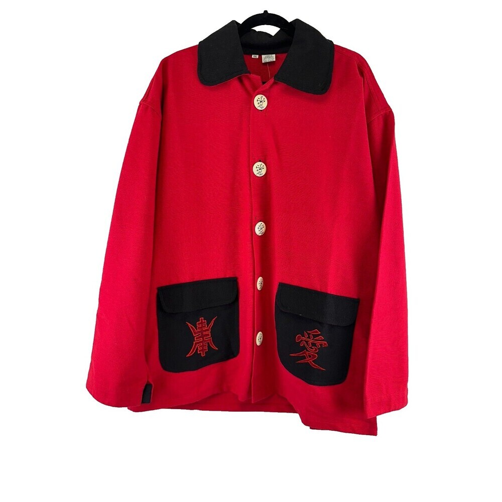 Venus‎ Imports Red Cotton Jacket Button Collared Asian Dragon Pockets Womens XXL